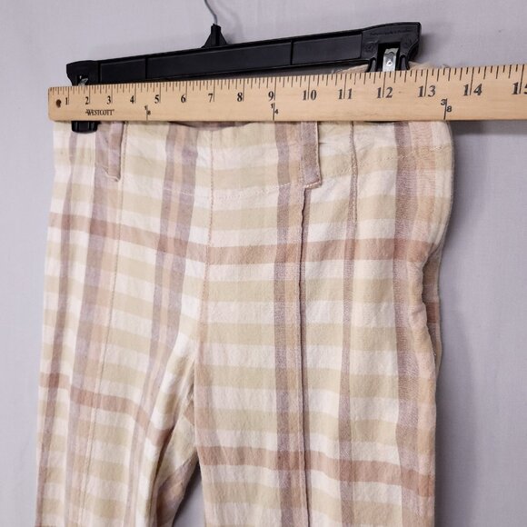 Free People Plaid Flare Pants Womens 0 Linen Blend Low Rise Retro Hippie Boho - Picture 8 of 16